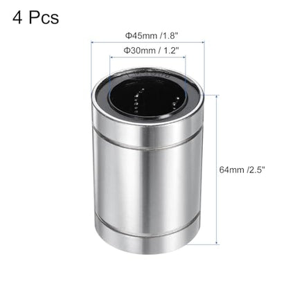 uxcell 4Pcs LM30UU Linear Bearing 30mm Bore 45mm OD 62mm Length Linear Ball Bearings Nickel Plated Surface Double Side Rubber Sealed Bearing Steel for CNC Machine 3D Printer - size: LM30UU