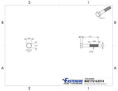 1/4-20 x 1-1/2" Hex Head Cap Screw Bolts, External Hex Drive, Stainless Steel 304, Partially Threaded, Stainless Steel, Quantity 25 By Fastenere - size: 1/4-20 x 1-1/2 Inch (25 Pack)
