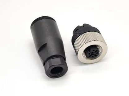 2PCS M12 4 Pin Female Connector A Code Straight Socket Panel Aviation Wire Field Wireable Connector 12mm Industrial Circular Connector,Outdoor Waterproof IP67 for 22AWG 0.34mm² Cable