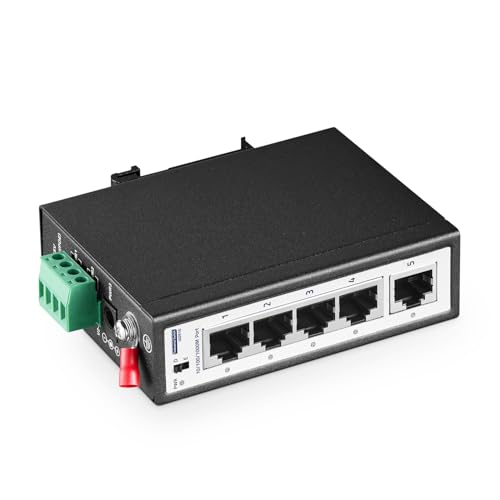 5 Port Mini Gigabit Industrial DIN-Rail Switch, 4 x 100/1000Mbps Ports,1 Gigabit Uplink, Din Rail & Wall Mount Included, Unmanaged IP30 (-40~185°F) Hardened YuLinca Industrial Ethernet Switch