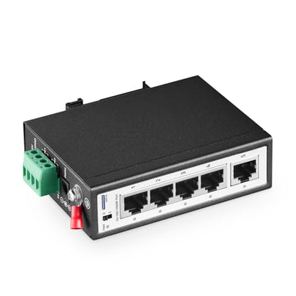 5 Port Mini Gigabit Industrial DIN-Rail Switch, 4 x 100/1000Mbps Ports,1 Gigabit Uplink, Din Rail & Wall Mount Included, Unmanaged IP30 (-40~185°F) Hardened YuLinca Industrial Ethernet Switch
