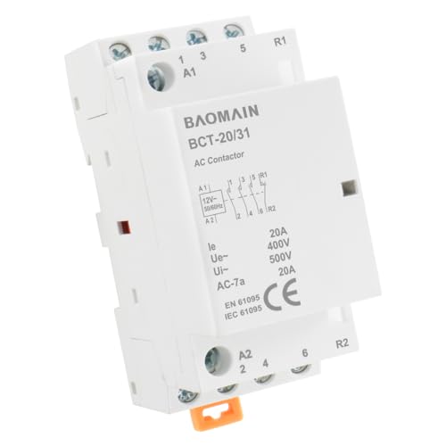 BAOMAIN 12V AC 4-Pole 20A Modular Contactor, 3NO1NC, DIN Rail Mount