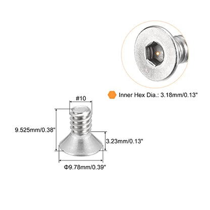uxcell #10-24x3/8 Flat Countersunk Head Socket Cap Screws, 50Pcs 304 Stainless Steel Hex Socket Flat Head Screws, Full Thread, Countersunk Bolts - size: #10-24x3/8"