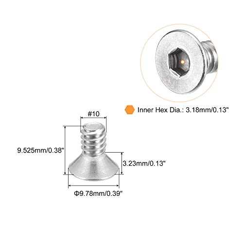 uxcell #10-24x3/8 Flat Countersunk Head Socket Cap Screws, 50Pcs 304 Stainless Steel Hex Socket Flat Head Screws, Full Thread, Countersunk Bolts - size: #10-24x3/8"