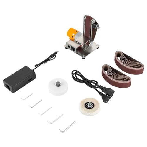 Mini Belt Sander, 7 Adjustable Speed Mini Bench Belt Grinder, 110-240V Mini Power Sanding Machine with 20PCS Abrasive Belts, Mini Electric Bench Grinder for Knife, Jewelry DIY, Wood Metal Working