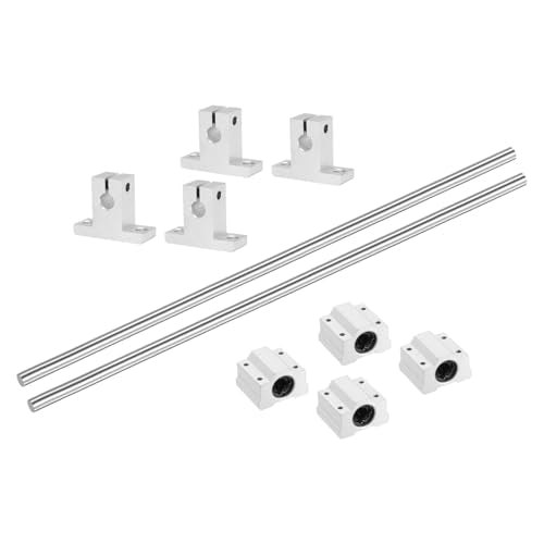 uxcell 2 Pcs 8mm x 400mm Linear Motion Rail Shaft Slide Guide with 4 Pcs SCS8UU Bearings and 4 Pcs SK8 Rail Support Linear Motion Rod Shaft Guide Set for CNC Machine 3D Printer, Silver - size: 400mm