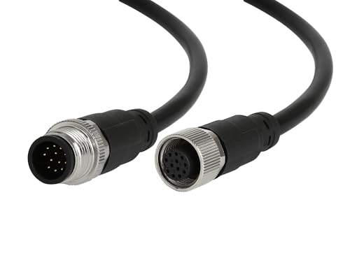 M12 12-Pin Male to Female Connector Cable – Industrial Waterproof Sensor Extension Wire, A-Coded Safe Signal Cord for Automation, Robotics, Machinery - size: 1m, style: 12pin Male to Female