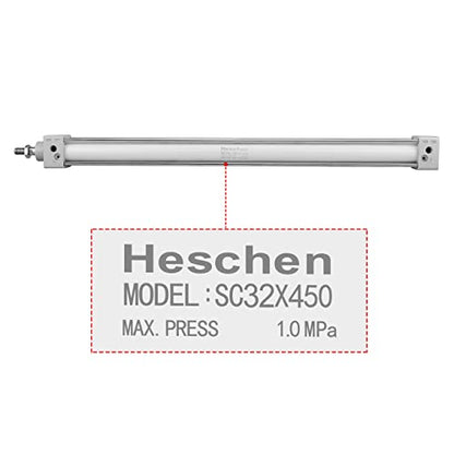 Heschen Tie-Rod Pneumatic Air Cylinder, SC 32-450, 32mm Bore, 450mm Stroke, PT 1/8 Port, Double Acting, Adjustable Cushion, Self-Lubricating Actuator for Industrial & Woodworking - size: 450mm Stroke