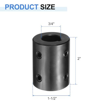 uxcell Shaft Coupling, 3/4" Bore 1-1/2" OD 2" Length Black Oxide Plated ASTM1045 Steel Rigid Coupling for 3D Printers Motor Wheel(4 Set Screws) - size: 3/4" Bore 1-1/2" OD 2" Length