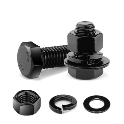 1/2-13 x 1 Hex Head Screw Bolt, Nuts, Flat & Lock Washers, 20Pcs 18-8 (304) Stainless Steel, Fully Threaded, Black Oxide by SG TZH - size: 1/2-13 x 1"