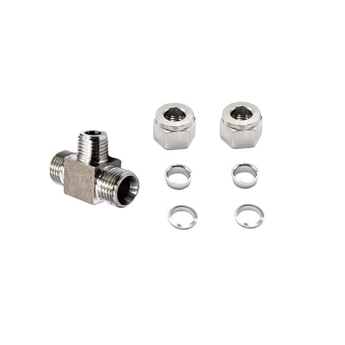1 Pcs Stainless Steel Compression Coupler Tube Fittings, 10mm Tube OD × 1/4" NPT Tee Union to Male Adapter Connector for Fuel, Oil, Gas, Water and Other Pipeline Systems