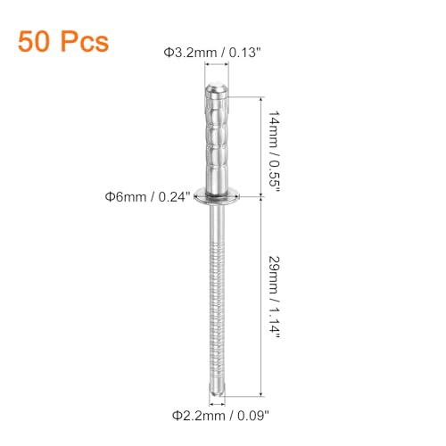 uxcell 50Pcs 1/8" x 1/2" 304 Stainless Steel Round Head Double-Drum Blind Rivets, Pull Nail Drum Type Blind Rivets for DIY, Sheet Metal, Automotive Repairs, Furniture, Boat (Silver) - size: 1/8" x 1/2"
