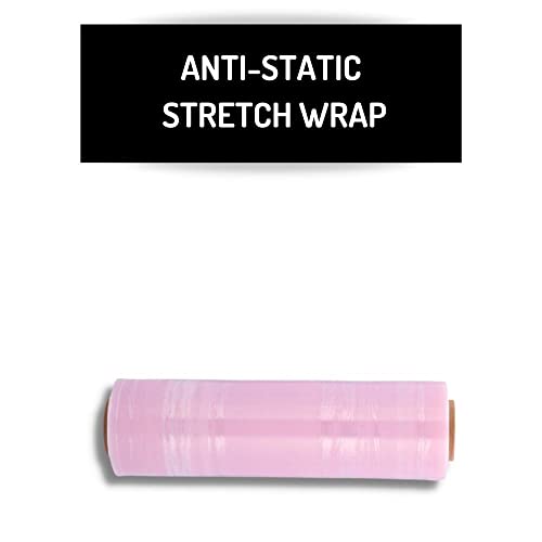 PSBM Anti-Static Stretch Wrap, 192 Pack, 18 Inch x 1500 Feet, 80 Gauge, Pink, Down Gauge Large Plastic Cling Film for Pallets Moving Storing - size: 192 Rolls
