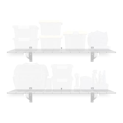 MonsterRax 18x48 White Garage Wall Shelf 2-Pack, 500lb, Hammertone - color: White, size: 18"x48"