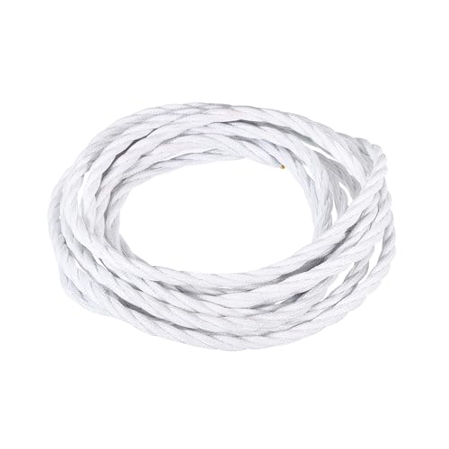 MECCANIXITY 9.8Ft Twisted Cloth Covered Wire, 18/3 Cloth Covered Electrical Wire Vintage Industrial Electronic Wire Cloth Cord Cable for Pendant Light DIY Project, White - color: White, size: 9.8Ft