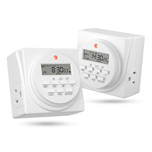 BN-LINK Indoor 7-Day Programmable Digital Timer Outlet, 2 Outlets, 2 Pack - style: 3-Prong,2-Pack