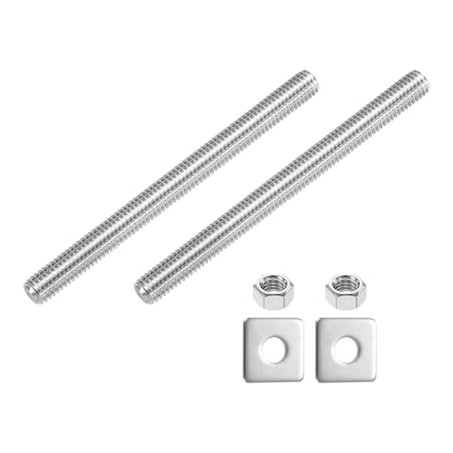 uxcell 3/8"-16 UNC Fully All Threaded Rod, 2 Pcs 304 Stainless Steel Long Threaded Screw 4.7" Length Right Hand Threads with Square Washers for Furniture Mounting Assembly Fastening - size: 4.7"
