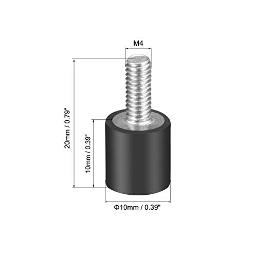 uxcell M4 Thread Rubber Mounts,Vibration Isolators,Cylindrical Shock Absorber with Studs 10mm x 10mm 8pcs - size: M4x10x10mm
