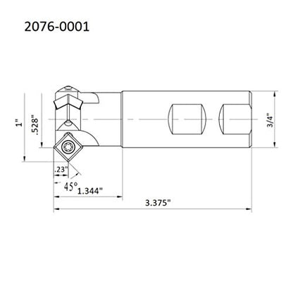 HHIP 2076-0001 45 Degree Carbide 1 X 3/4 Shank 2-Insert Indexable Chamfering End Mill - size: 1-1/8"