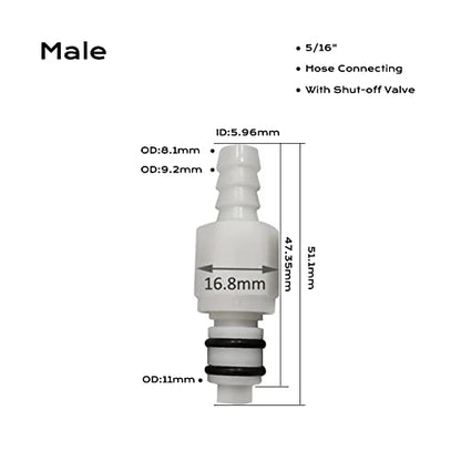 5/16" Male Female Plastic Quick Connector Shut-Off Hose Barb Fittings - size: 5/16 Inch
