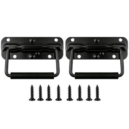 2pcs Spring Loaded Handles 4.3" Heavy Duty Stainless Steel Chest Handle with Rubber Grip, Surface Mount Folding Handles for Toolboxes Storage Boxes & Crates - color: Black