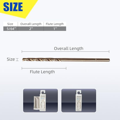 Cobalt Drill Bit 5/64" Twist Drill Bits, M35 High Speed Steel Jobber Length Drill Bit, 135 Degree Tip for Hard Metal, Stainless Steel, Cast Iron with Index Storage Case, Pack of 10 pcs - size: 5/64 in(10pcs)