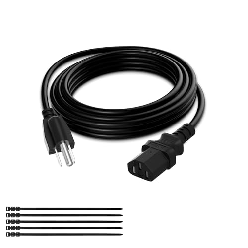 Elecan 3-Prong Replacement Power Cord 12 Ft, Heatproof Flexible Durable AC Device Power Cable for Appliance, Computer, TV, Monitor, Printer, ETL Listed 18AWG 125V 10A, with Ties - size: 12FT, style: Straight Male to Straight Female