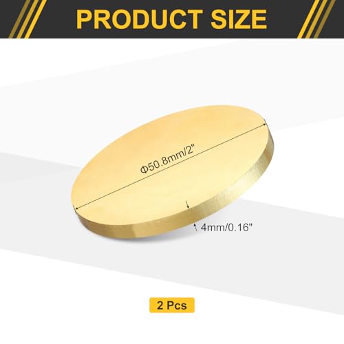 uxcell 2Pcs Brass Round Plate, 0.16"(4mm) Thick 2"(51mm) Dia H65 Brass Round Disc Blank Metal Sheet Copper Circle Disc for Metal Stamping DIY Crafts - size: 0.16"x 2"