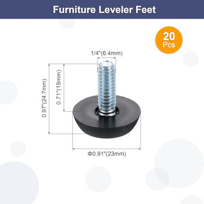 uxcell 20Pcs Adjustable Furniture Feet, 1/4"-18 Thread Galvanized Iron Screw Foot Levelers Screw on Furniture Glide Leveling for Table, Chair, Furniture Legs (Black) - size: 1/4"-18