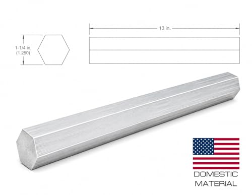 6061 Hex USA Aluminum Solid Bar - Extruded Lathe Stock, 13" Length, US Material (1 1/4") - size: 1 1/4"