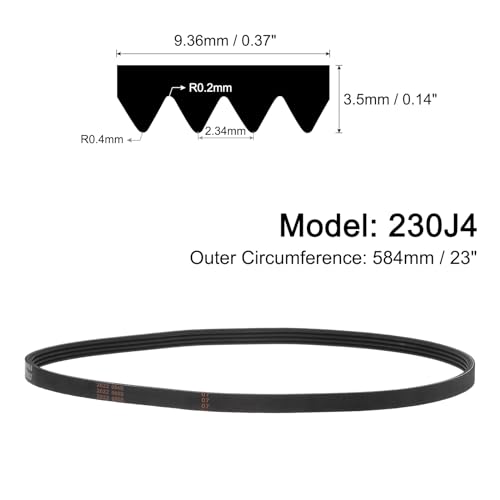 uxcell 230J4 PJ V-Ribbed Belt 4 Ribs 23" Length x 0.37" Width x 0.14" Height, EPDM Poly V Belt, Multi Wedge Micro V Serpentine Belt - size: 230J4
