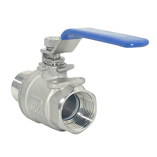 1Pcs Full Port Ball Valve 3/4'' - Heavy Duty Male NPT (MNPT) X Female NPT (FNPT) Thread with Long Handle Switch,Stainless Steel 304 for Water, Oil, and Gas,1000WOG - size: 3/4''