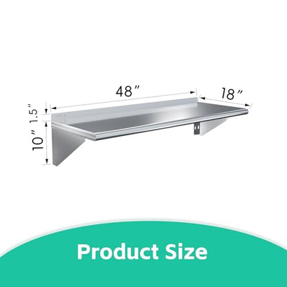 STABLEINK NSF Stainless Steel Wall Shelf 18x48 Inches, Commercial Kitchen - size: 18"x48"