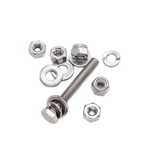 50pcs(10 Sets) 1/4-20 x 1-1/2" Hexagon Bolts, Nylon Inserted Lock Nuts,Hex Nuts, Spring Washers, Flat Washers,A2-70/18-8/304 Stainless Steel, Plain Finish, Full Thread - size: 1/4-20 x 1-1/2