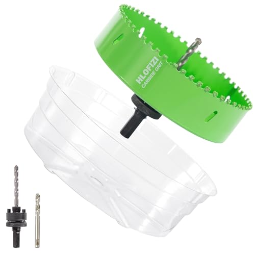 6-1/8 Inch Carbide Grit Hole Saw for 6 Inch Recessed Lights Can Lights with Dust Bowl, Up to 3X Longer Life, Green