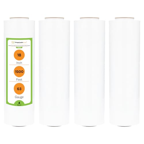 PSBM Dark White Plastic Stretch Film/Wrap 18 Inch x 1500 Ft 63 GA 4 Rolls - color: White, size: 18 Inch