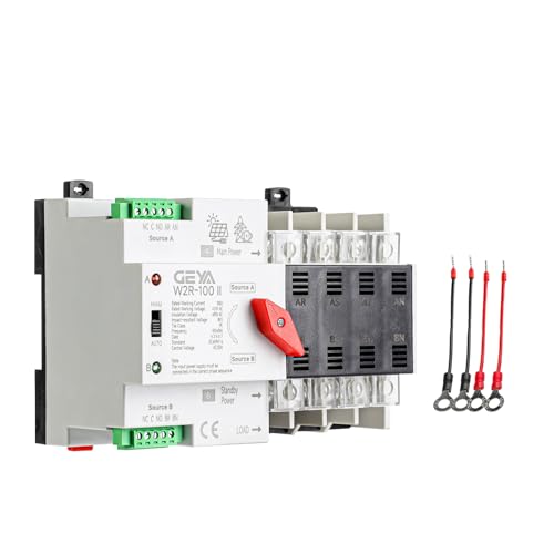 GEYA 4P 100A AC230V Automatic/Manual Transfer Switch,ATS Dual Power Auto Transfer Switch,Uninterruptible Millisecond-Level ATS,DIN Rail Mounting（W2R 4P 100A AC230V） - size: 4P-100A-AC230V