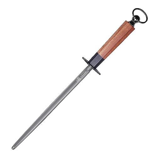 MITSUMOTO SAKARI 10 Inch Round Honing Steel for Knives, Rosewood Handle - size: 10 inch, style: Round Sharpening Rod