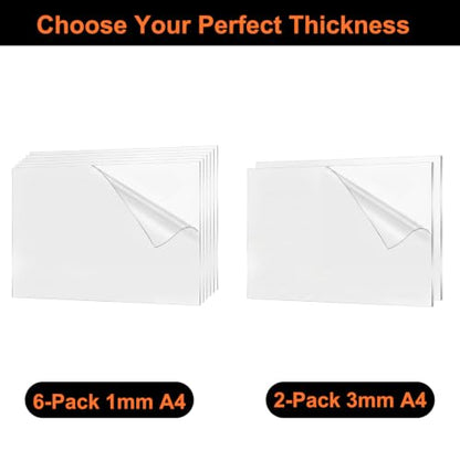 6 PCS PET Plexiglass Sheets Clear Plastic Sheet Acrylic Board Alternative 1mm A4 Flexible Clear Panels for Crafts Picture Frames Signs - size: 1mm A4