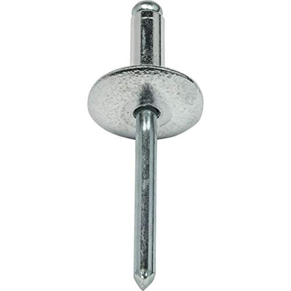 Fastenere Large Flange Pop Rivets - 3/16" x 1/8" (50 Pack) Aluminum Body Steel Mandrel, Heavy Duty Dome Head Blind Rivets, Open End 6-2 Gap .020" - .125" - Corrosion Resistant, High Shear Strength - size: 3/16" x 1/8" (6-2) (50 Pack)