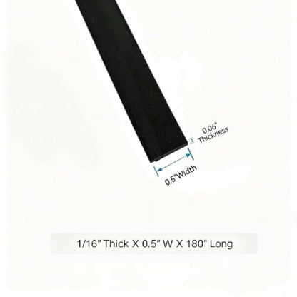 Black Adhesive Solid Rubber Strips Self Stick Neoprene Rubber Rolls Sheets - size: 1/16"Thick*1/2"W*180"L