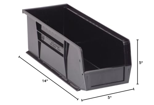 QUANTUM STORAGE SYSTEMS QUS234BR Ultra Stack & Hang Recycled Plastic Heavy Duty Part Organizer Black Bins 15" L x 6" W x 5" H 12 Pack