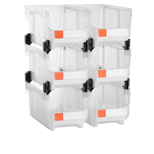 Stackable Clear Plastic Storage Bins 37.6 x 21.6 x 18 cm Set of 6