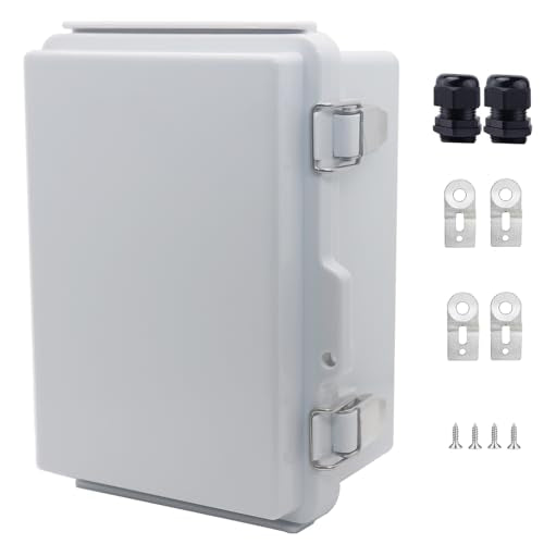 IP67 Waterproof Junction Box, ABS Plastic Electrical Enclosure with Stainless Steel Latch, Hinged Cover Electric Box with Mounting Plate, Wall Brackets & Cable Glands 175x125x95 - color: Grey, size: 6.9''x4.9''x3.5''