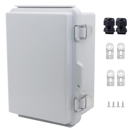 IP67 Waterproof Junction Box, ABS Plastic Electrical Enclosure with Stainless Steel Latch, Hinged Cover Electric Box with Mounting Plate, Wall Brackets & Cable Glands 175x125x95 - color: Grey, size: 6.9''x4.9''x3.5''