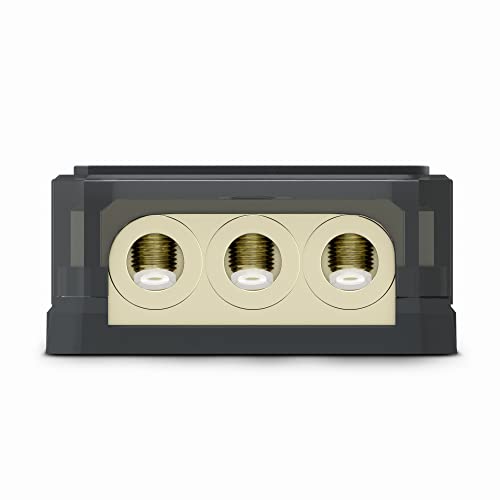 DS18 DB1030 Distribution Ground Block - 1 x 0GA in/ 3 x 0GA Out, Nickle Plated Internal Materials, High-Strength Heat Resistant Plastic Housing, Oversized Screws for Secure Connections (1 in 3 Out) - size: Single, style: 1X0GA in - 3X0GA Out