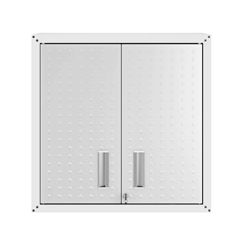 Manhattan Comfort Fortress 30" Floating Textured Metal Garage Cabinet with Adjustable Shelves, Set of 1, White - color: White, style: Floating Cabinet