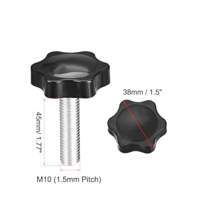 uxcell 2pcs 38mm Dia Plum Hex Shaped Grips Star Knob M10 x 45mm Male Thread - size: M10x45mm