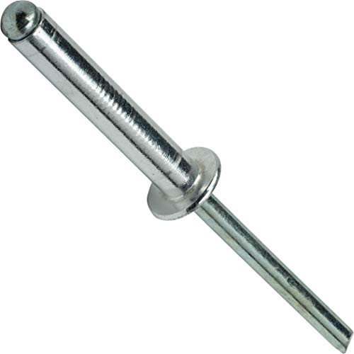 Fastenere Pop Rivets 3/16" x 1-1/8" (50 pcs) Aluminum Body Steel Mandrel, Heavy Duty, Open End, Low Carbon, Dome Head Blind Rivets, Corrosion Resistant & High Shear Strength, 6-18 Gap 1.001" - 1.125" - size: 3/16" x 1-1/8" (6-18) (50 Pack)