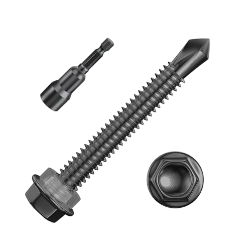 Wensilon (150Pcs) #10×1-1/2" Black Hex Washer Head Self Drilling Screws, 410 Stainless Steel Metal SheetScrews，TEK Screws, Sheet Metal Self Tapping Screws - color: Black, size: #10x1-1/2"
